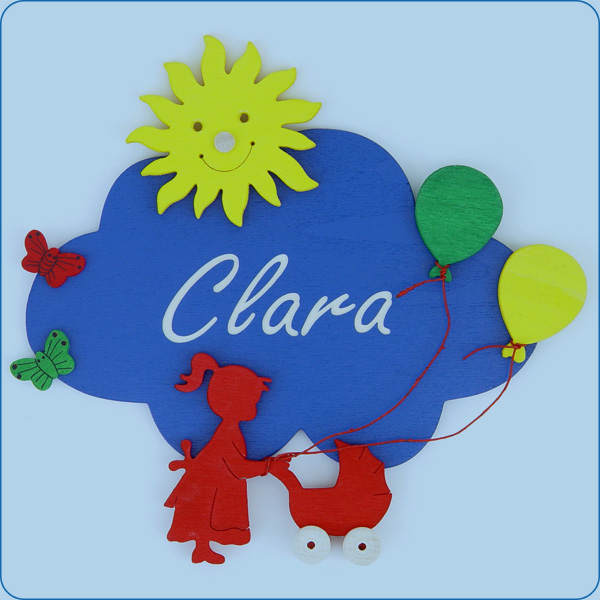 Mädchen mit Puppenwagen (kl. Wolken-Türschild) Mädchen mit Puppenwagen (kl. Wolken-Türschild)